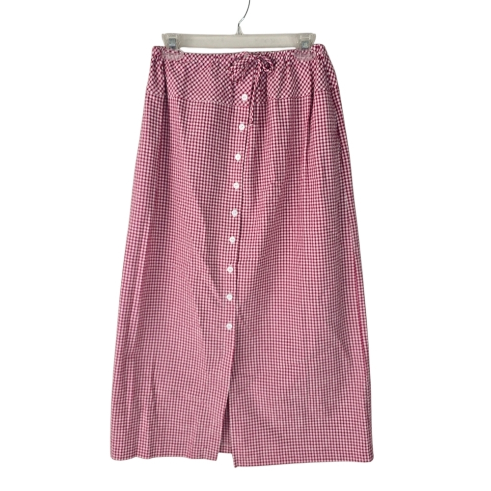 Marisa Christina Red/White Gingham Button Front Cotton Maxi Skirt Size S